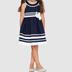 Bonnie Jean Girl's Navy White Bow Nautical Coastal Sailor Sleeveless Dress Sz 4